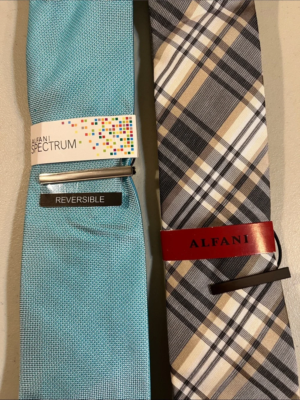 Alfani Teal Reversible Tie & Alfani Gray Plaid Tie